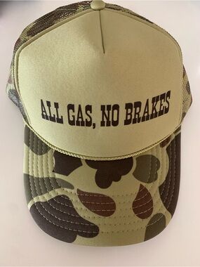'All Gas, No Brakes' Trucker Hat in Olive and Camo